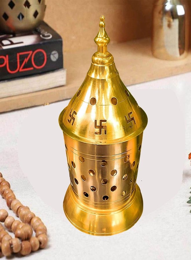 Solino Brass Akhand Jyoti Diya with Brass Cylindrical Shaped Cover Divi Oil Lamp for Temple Spiritual Deepak.Size (Small 6.5 L x 12 H) - Image 5